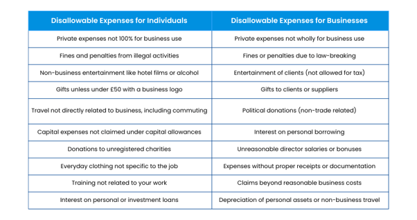 Individuals and Businesses Disallowable Expenses